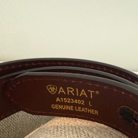 Ariat Brown Leather Belt with Ornate Silver Buckle - Picture 3 of 4